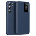 For Samsung Galaxy S25 Ultra Case Leather Phone Cover with View Window Card Slot - Sapphire