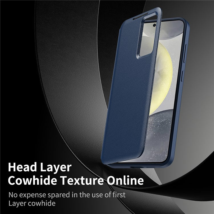 For Samsung Galaxy S25 Ultra Case Leather Phone Cover with View Window Card Slot - Sapphire