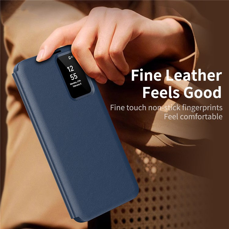 For Samsung Galaxy S25 Ultra Case Leather Phone Cover with View Window Card Slot - Sapphire