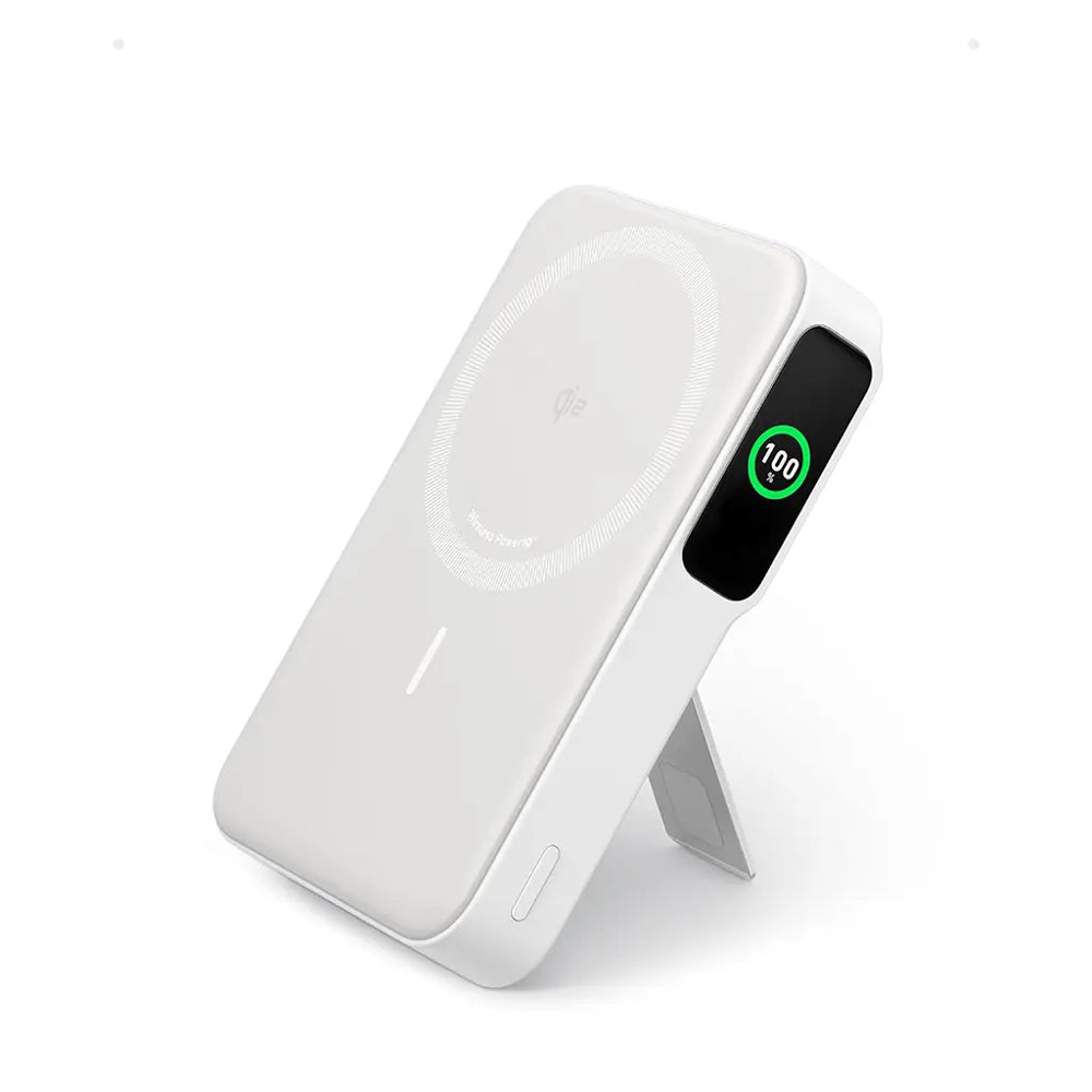 Power Bank Anker MagGo de 10,000 mAh en color blanco, con carga inalámbrica de 15W y certificación Qi2. Diseñado para ofrecer energía rápida, segura y eficiente en cualquier momento.