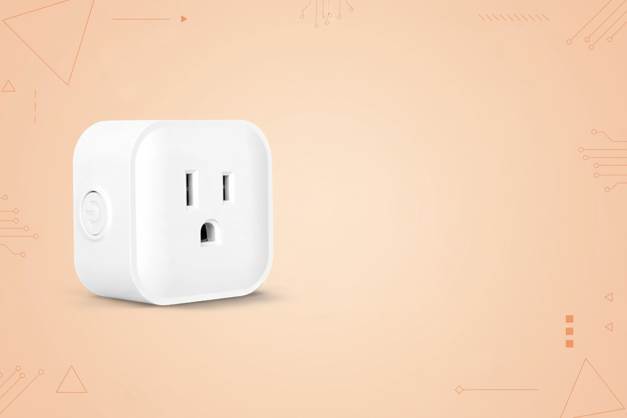 Banner de enchufe inteligente con fondo anaranjado