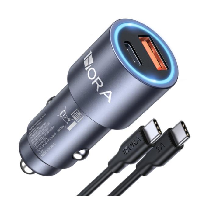 ADAPTADOR DE CARGA PARA CARRO USB-A Y USB-C 55W